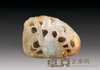 清 玉透雕年年有余坠 长5.2cm